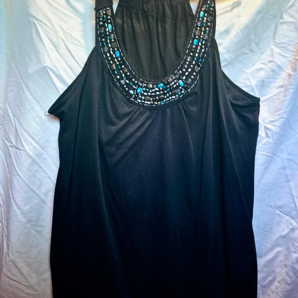 Black Beaded & Stone Embellished Tunic Top 2X